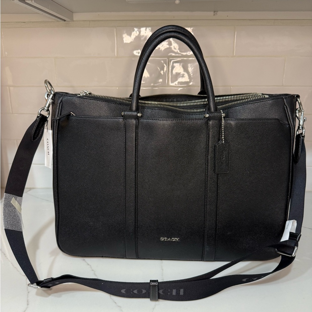 Coach F54775 Perry Metro Blk Leather Triple Compartment Briefcase w/ hang tag - Picture 2 of 12